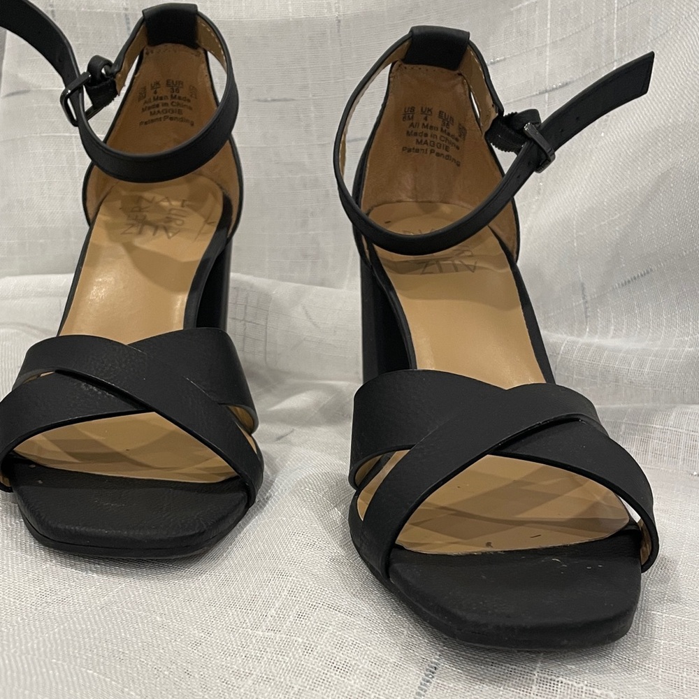 Naturalizer “Maggie” style with ankle straps and block heel.
